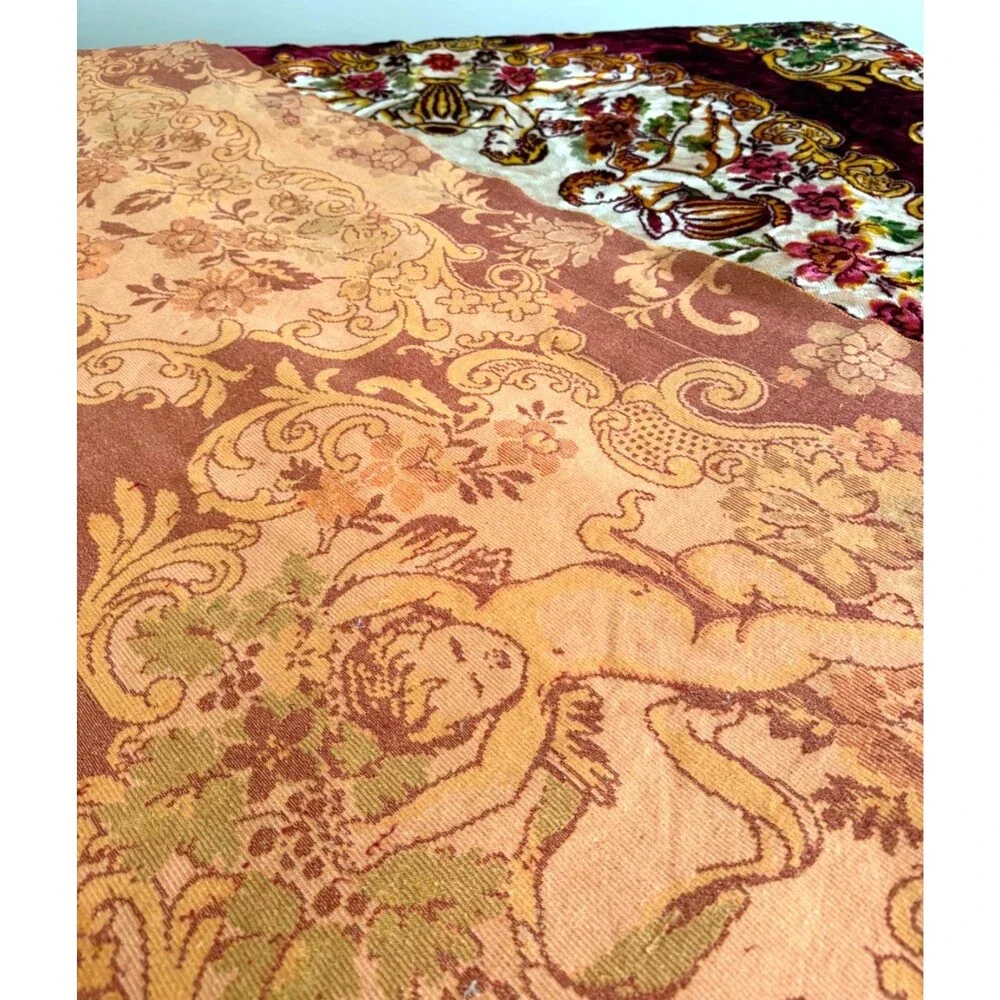 Vtg Velvet Italian Wedding Bedspread QUEEN Cherubs Red Cream 84x96” Fringe MINT